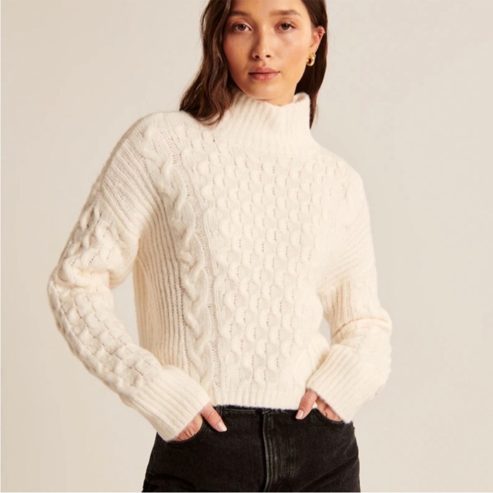 Abercrombie & Fitch White Cable Turtleneck Sweater